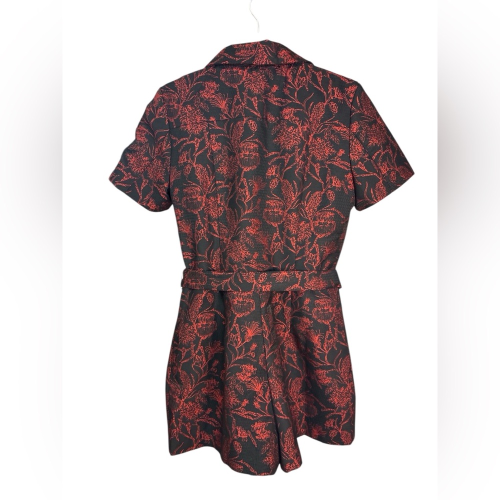 NWOT Amanda Uprichard Ireland Romper Red Black Belted MSRP: $262 | Large - Picture 9 of 10